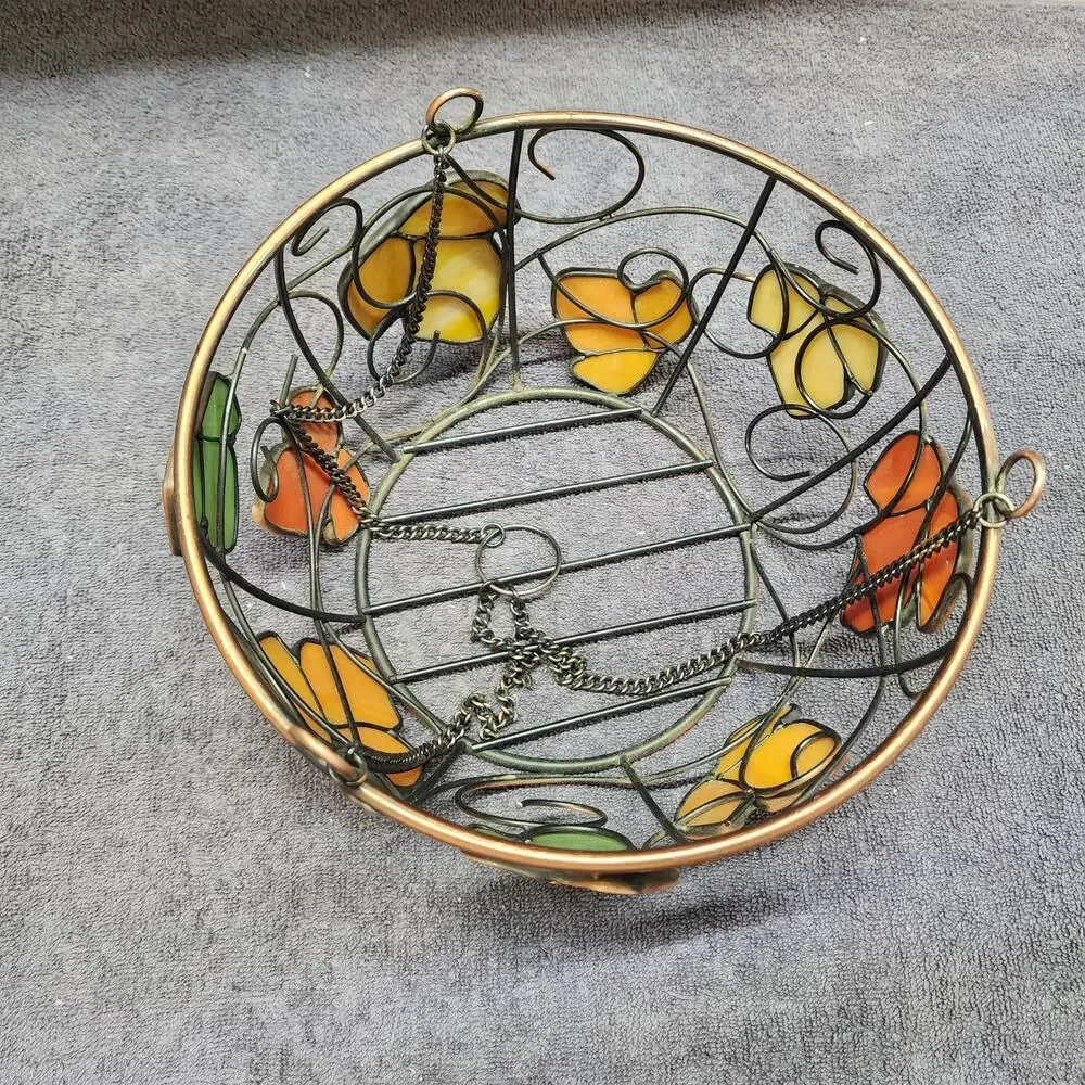 Hanging fruit basket metal with colorful leaves V
